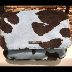 NINE WEST blue and brown fabric spotted hand bag